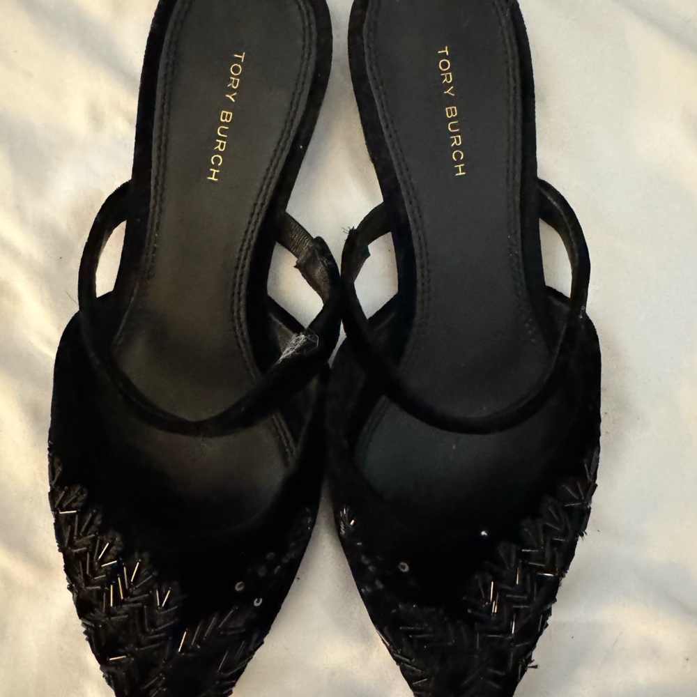 Tory Burch Black Velvet Mules 6.5